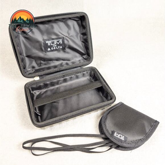 TUMI For Delta Amenity Travel Bag Hard Shell Toiletry Kit Case Gray With Mask - Picture 2 of 13